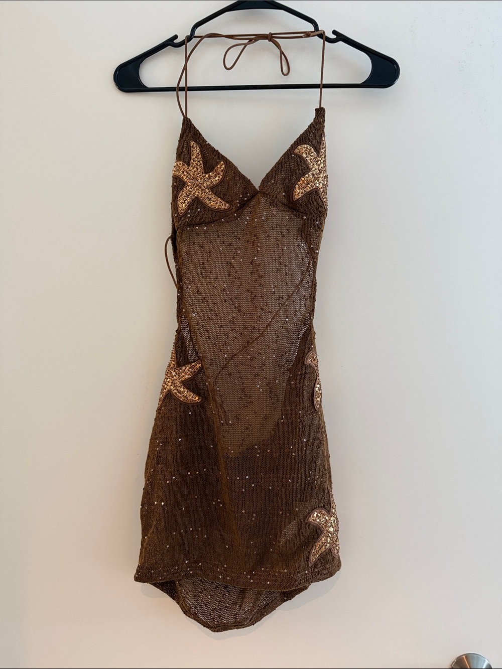 Brown Sequin Starfish Slip Dress
